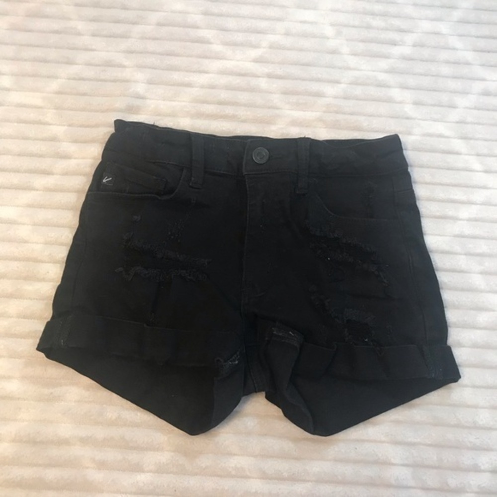 KanCan Black High Waist Distressed Cuffed Denim Shorts Size 24